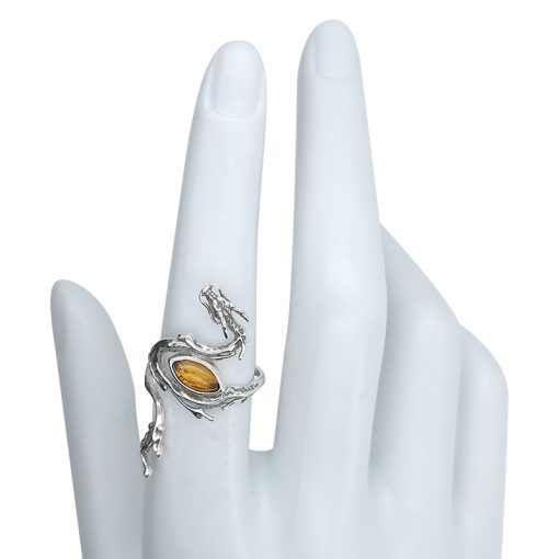 Dragon Cognac Amber Sterling Silver Adjustable Ring - Image 2