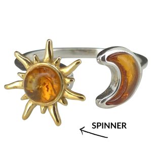 Sun And Moon Amber Adjustable Spinner Ring