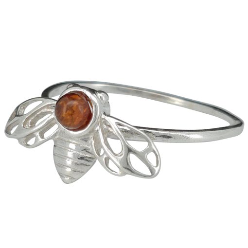 Cognac Amber Sterling Silver Bee Ring - Image 3