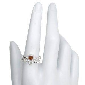 Alternative view of Cognac Amber Sterling Silver Bee Ring
