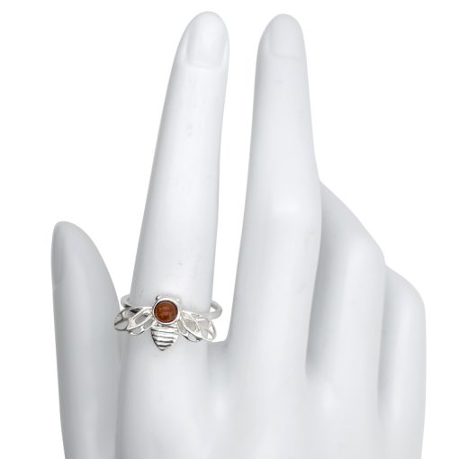 Cognac Amber Sterling Silver Bee Ring - Image 2