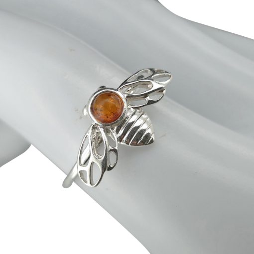 Cognac Amber Sterling Silver Bee Ring - Image 4