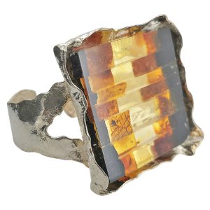 Mosaic Amber Sterling Silver Cuff Bracelet.