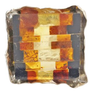 Mosaic Amber Sterling Silver Cuff Bracelet.