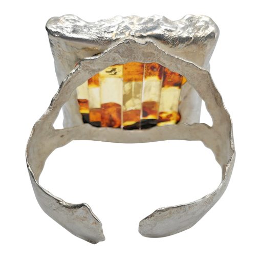 Mosaic Amber Sterling Silver Handmade Cuff Bracelet - Image 2