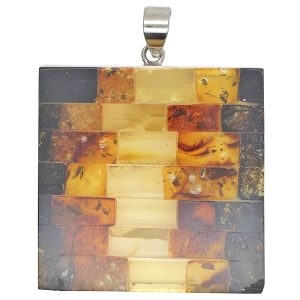 Mosaic Amber Sterling Silver Handmade Pendant