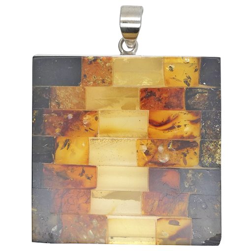 Mosaic Amber Sterling Silver Handmade Pendant