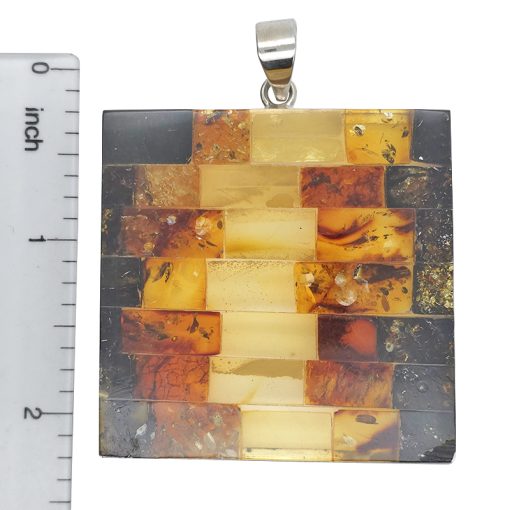 Mosaic Amber Sterling Silver Handmade Pendant - Image 3