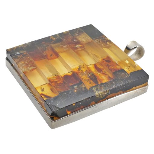 Mosaic Amber Sterling Silver Handmade Pendant - Image 2