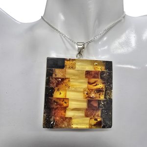 Mosaic Amber Sterling Silver Handmade Pendant