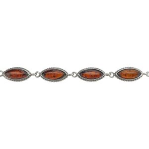 Cognac Amber Sterling Silver Link Bracelet