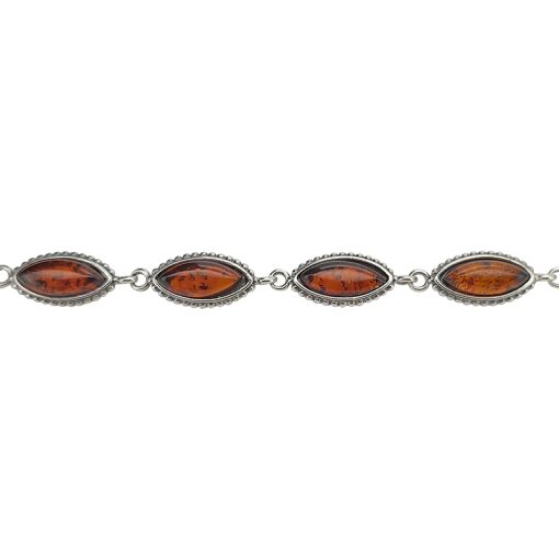 Cognac Amber Sterling Silver Link Bracelet