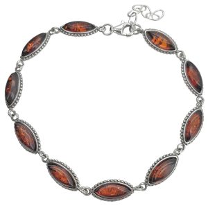 Cognac Amber Sterling Silver Link Bracelet