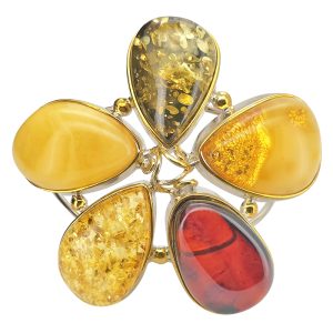 Multi-Color Amber Sterling Silver Handmade Cuff Bracelet