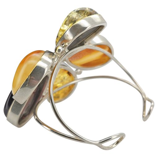 Multi-Color Amber Sterling Silver Handmade Cuff Bracelet