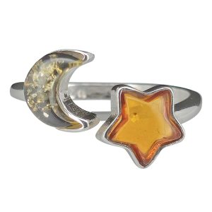 Multi-Color Amber Star And Moon Adjustable Ring