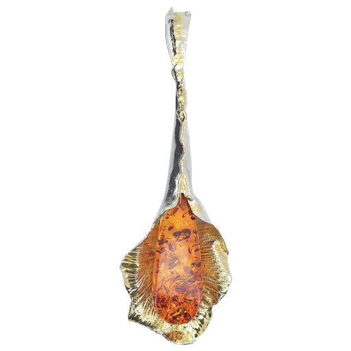 Cognac Amber Gold Plated Silver Handmade Pendant - Image 4
