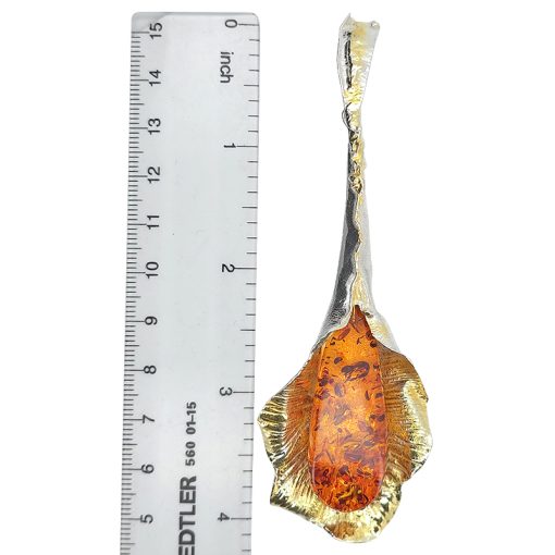 Cognac Amber Gold Plated Silver Handmade Pendant - Image 3