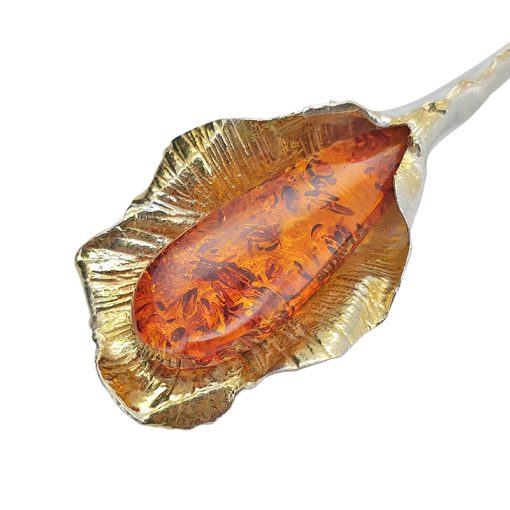 Cognac Amber Gold Plated Silver Handmade Pendant - Image 2