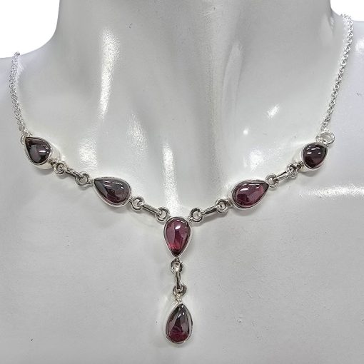 Garnet Sterling Silver 18" Long Necklace - Image 2