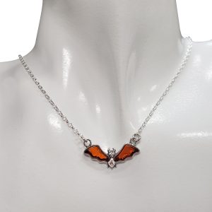 Cherry Amber Sterling Silver Bat Necklace