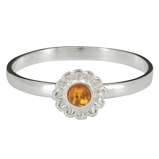 Amber Sterling Silver Flower Ring