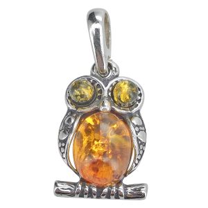 Owl Multi-Color Amber Sterling Silver Pendant