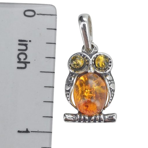 Owl Multi-Color Amber Sterling Silver Pendant