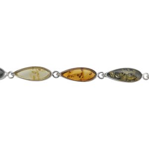 Multi-Color Amber Sterling Silver Link Bracelet