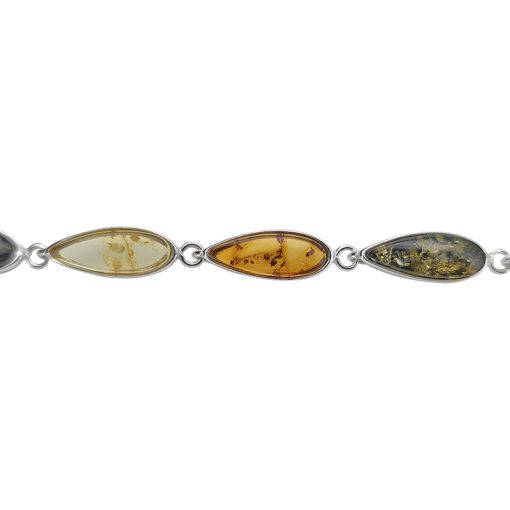 Multi-Color Amber Sterling Silver Link Bracelet
