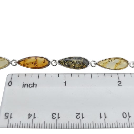 Multi Color Amber Sterling Silver Link Bracelet - Image 3