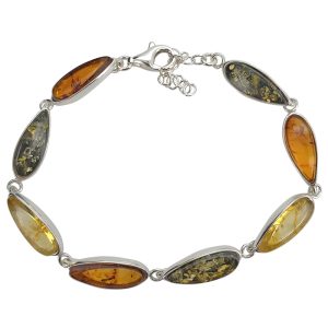 Multi-Color Amber Sterling Silver Link Bracelet