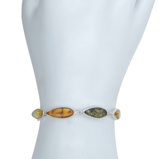 Multi Color Amber Sterling Silver Link Bracelet - Image 2