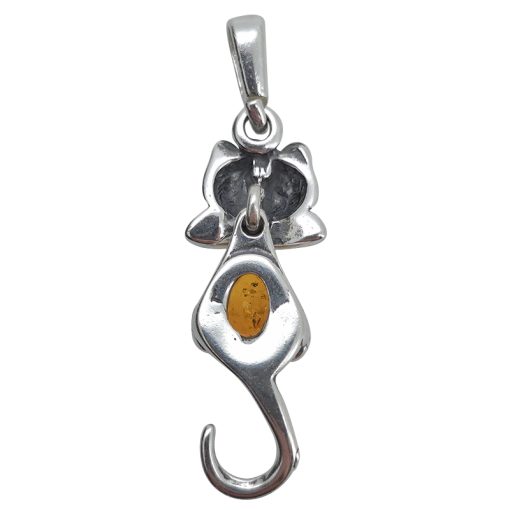 Cognac Amber Sterling Silver Wiggling Cat Pendant - Image 3