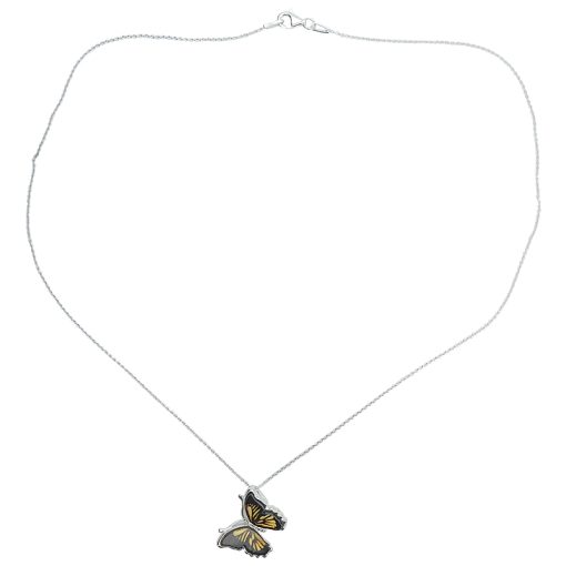 Amber Silver Butterfly Cameo Necklace - Image 4