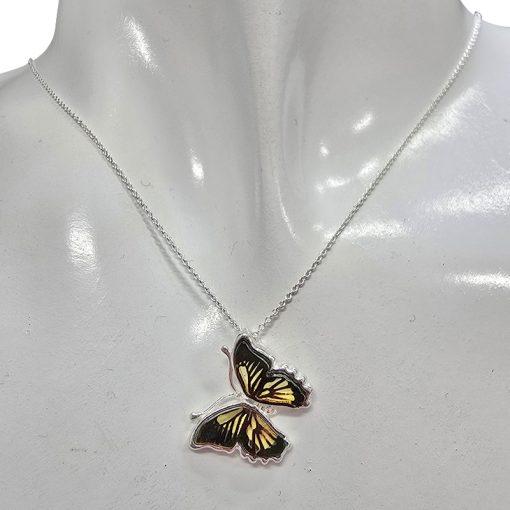 Amber Silver Butterfly Cameo Necklace - Image 2