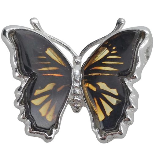 Butterfly Cameo Amber Silver Pendant