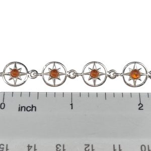 Compass Rose Cognac Amber Silver Link Bracelet