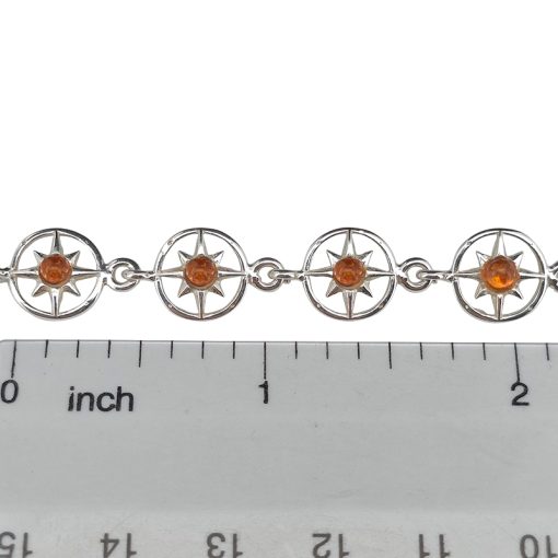 Compass Rose Cognac Amber Silver Link Bracelet