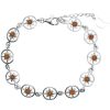 Compass Rose Cognac Amber Silver Link Bracelet