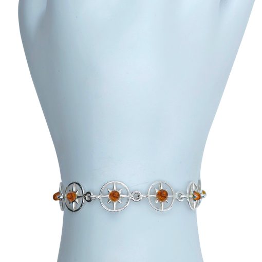 Compass Rose Cognac Amber Silver Link Bracelet - Image 2