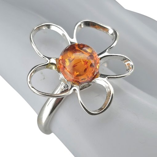 Amber Sterling Silver Flower Adjustable Ring - Image 2
