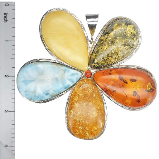 Flower Amber / Larimar Oversized Handmade Pendant - Image 3