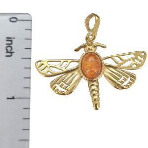 Butterfly Cognac Amber Gold Plated Silver Pendant