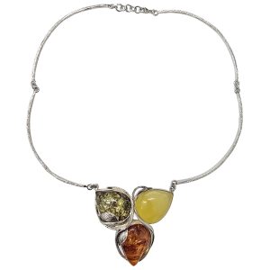 Multi-Color Amber Sterling Silver Handmade Necklace