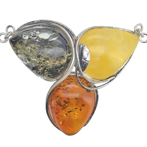 Multi Color Amber Sterling Silver Handmade Necklace - Image 2