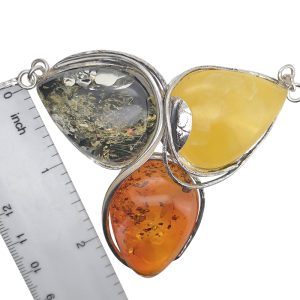 Multi-Color Amber Sterling Silver Handmade Necklace