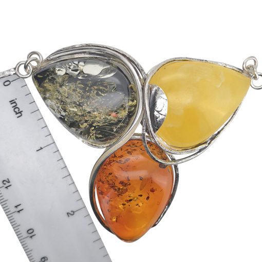 Multi-Color Amber Sterling Silver Handmade Necklace