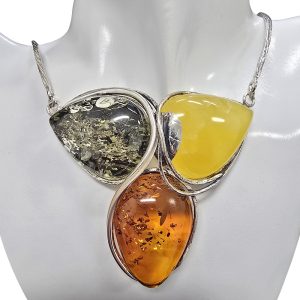 Multi-Color Amber Sterling Silver Handmade Necklace