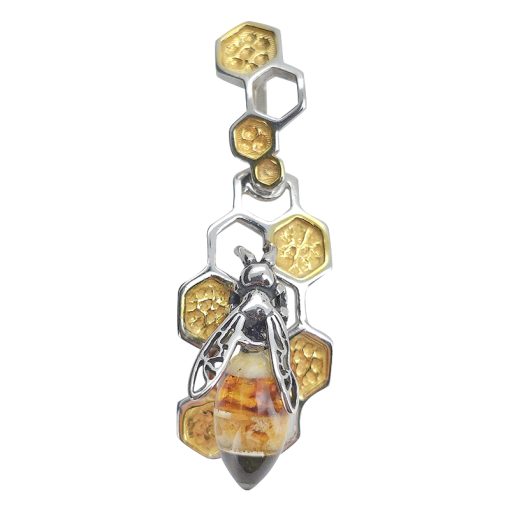 Amber Bee On A Silver Honeycomb Pendant - Image 3